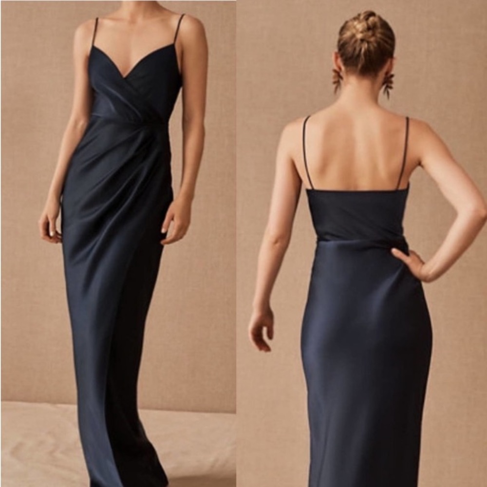 Anthropologie / BHLDN Midnight Navy Freya Satin Charmeuse Dress Size 4